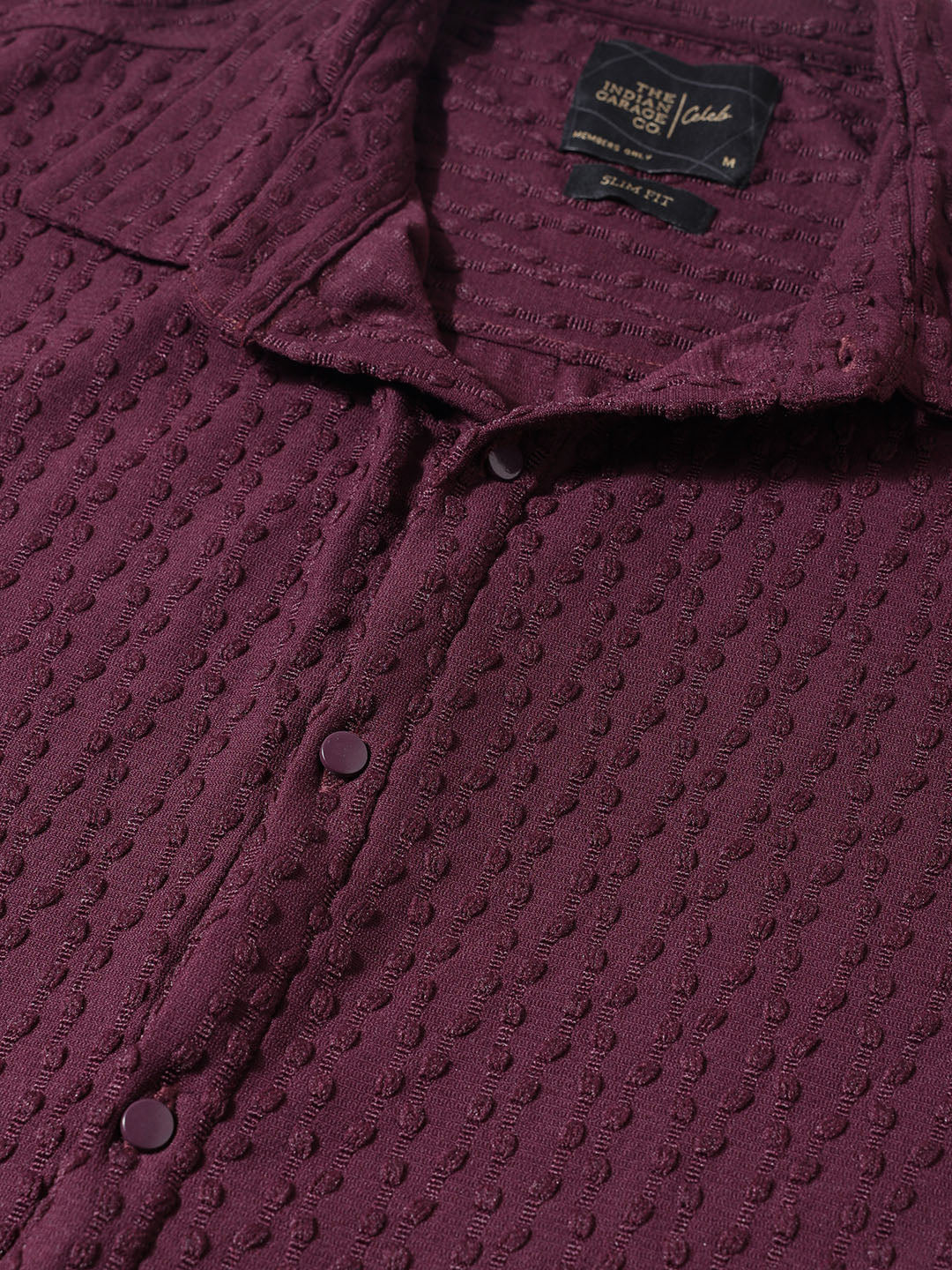Men's Maroon Slim Fit Textured Party Wear Shirt - Image 3