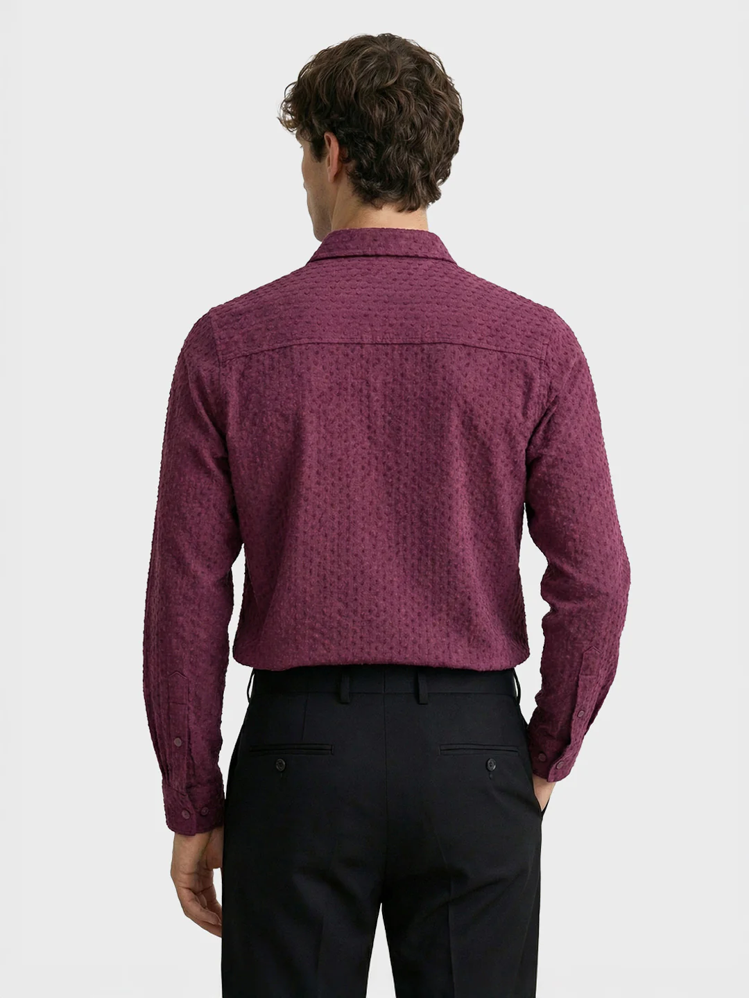 Men's Maroon Slim Fit Textured Party Wear Shirt - Image 4