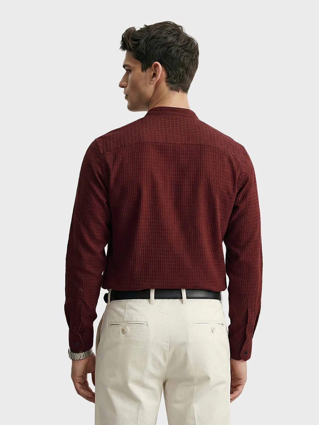 Men's Maroon Slim Fit Textured Party Wear Shirt - Image 4