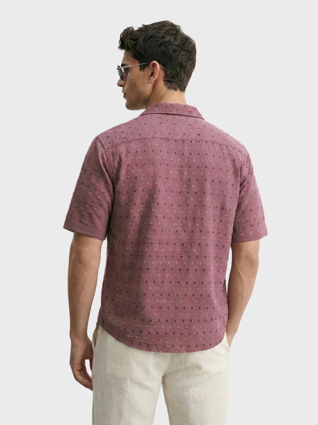 Men's Red Relaxed Fit Resort Wear Textured Shirt - Image 2