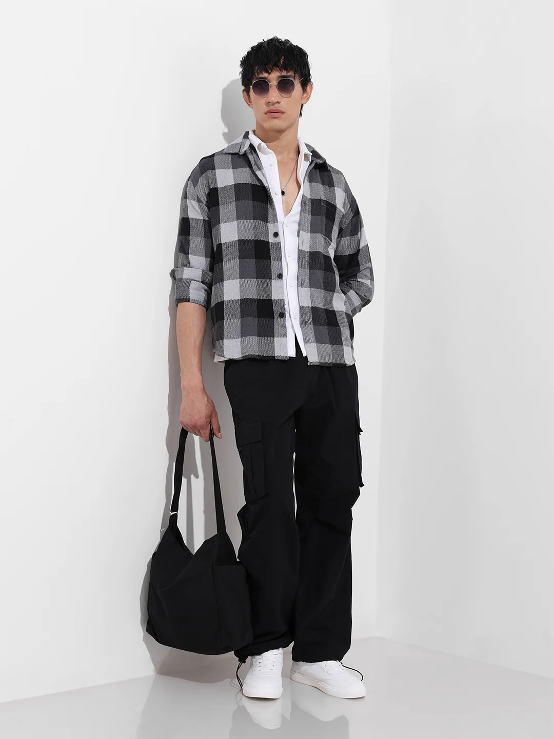 Men's Melange Relaxed Fit Casual Checkered Shirt - Image 3
