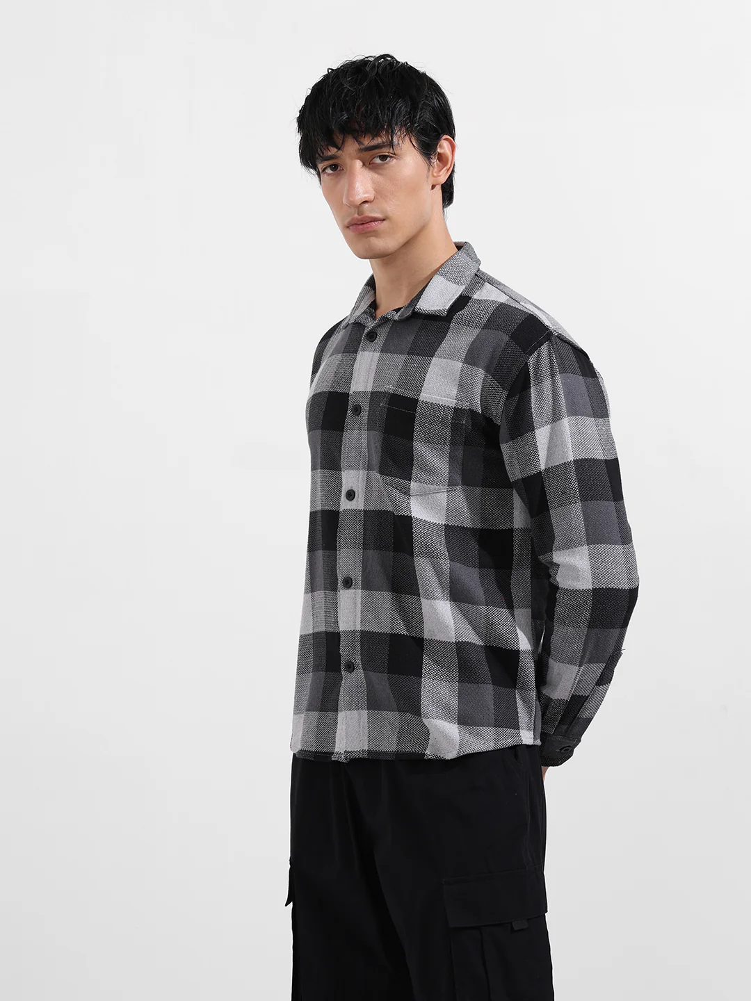 Men's Melange Relaxed Fit Casual Checkered Shirt - Image 4
