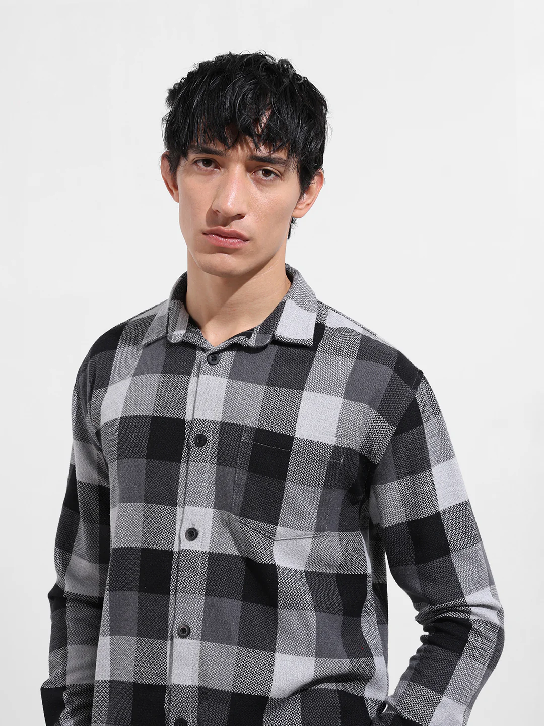 Men's Melange Relaxed Fit Casual Checkered Shirt - Image 5