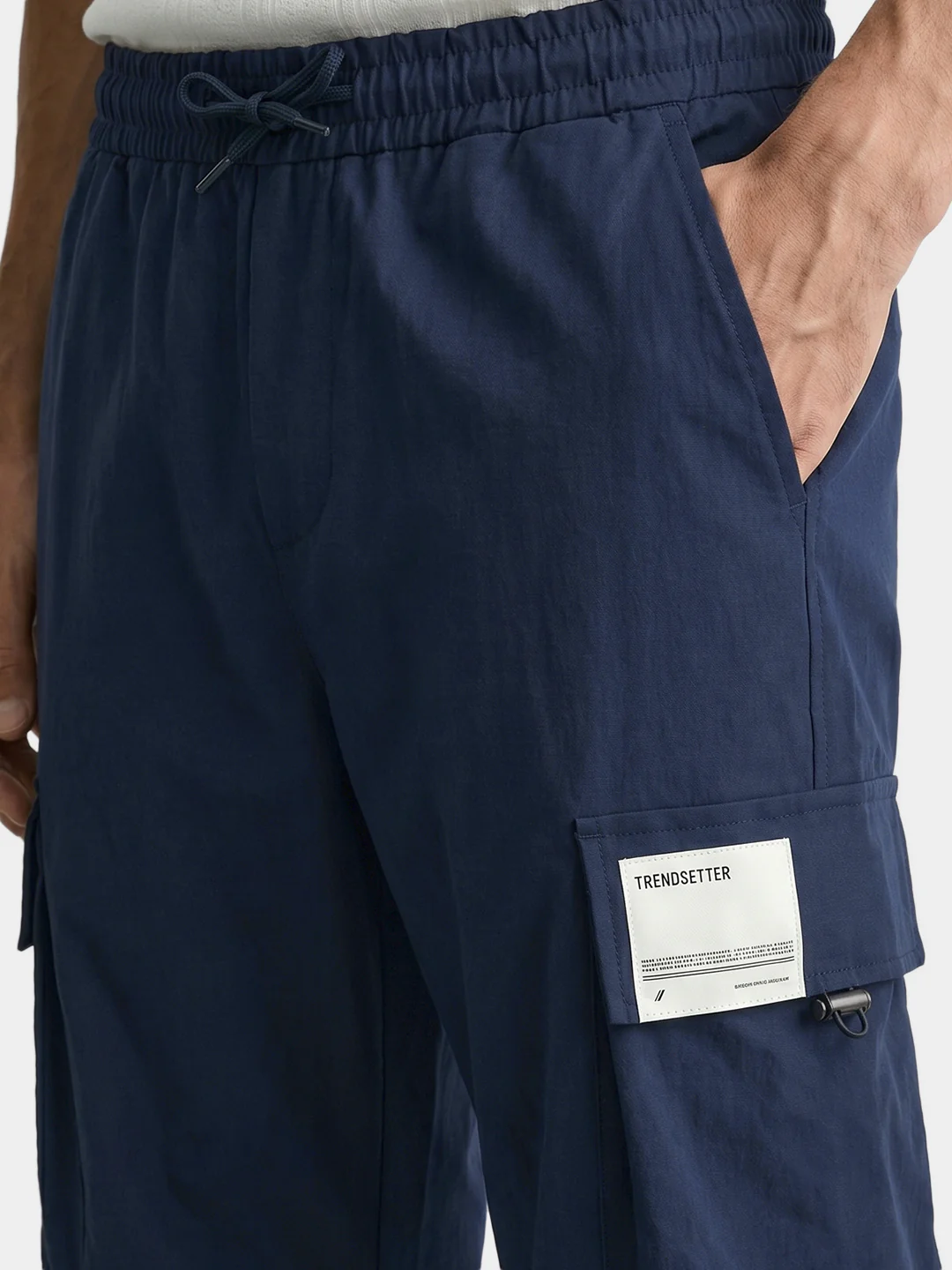 Men's Navy Blue Baggy Fit Solid Utility Cargos - Image 4