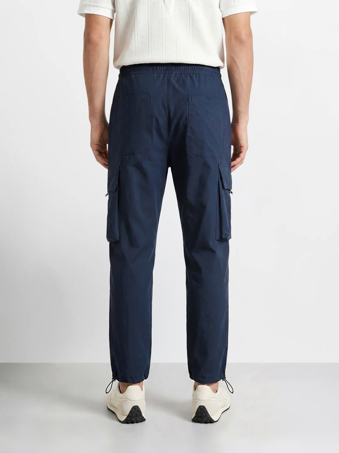 Men's Navy Blue Baggy Fit Solid Utility Cargos - Image 5
