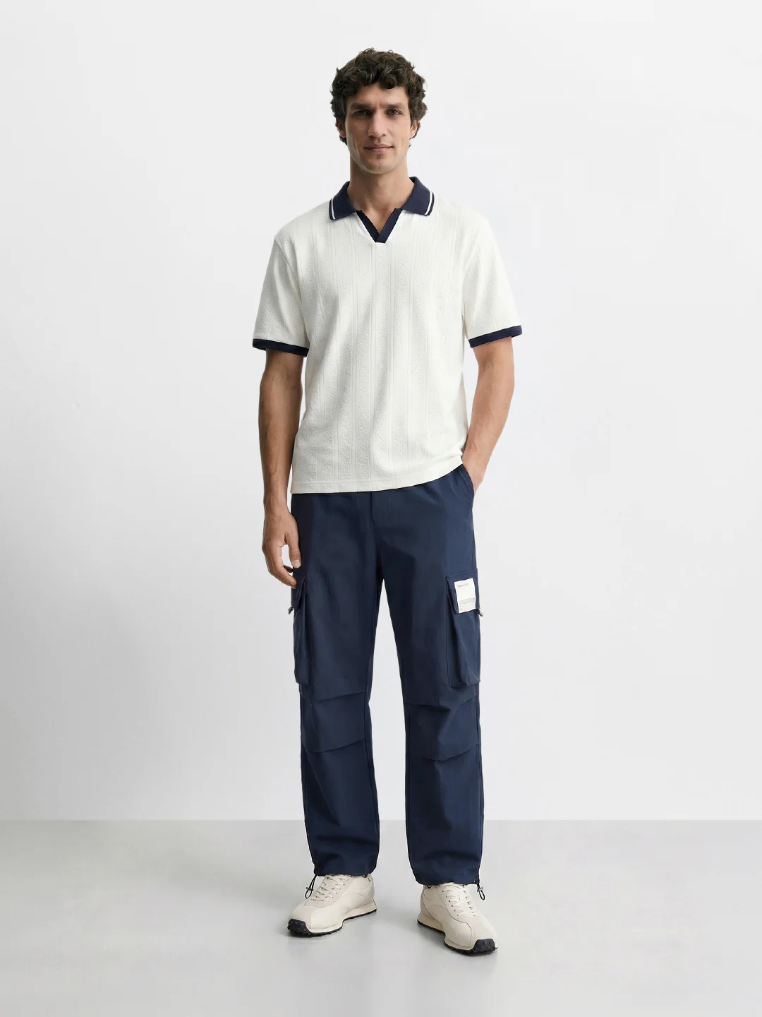 Men's Navy Blue Baggy Fit Solid Utility Cargos - Image 6