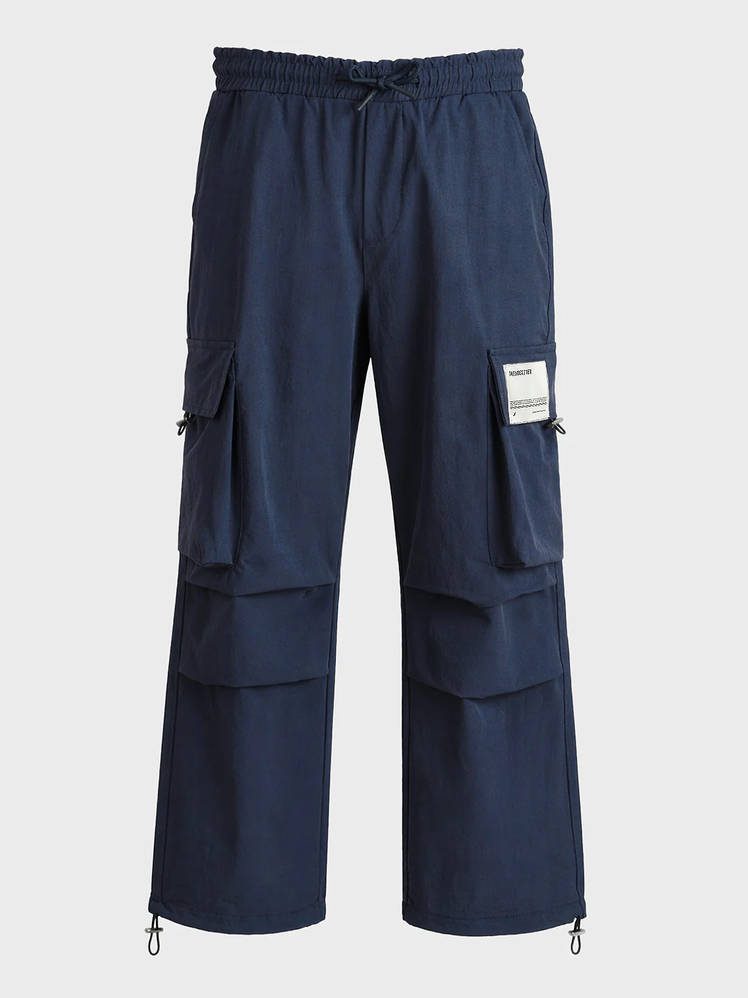Men's Navy Blue Baggy Fit Solid Utility Cargos - Image 7