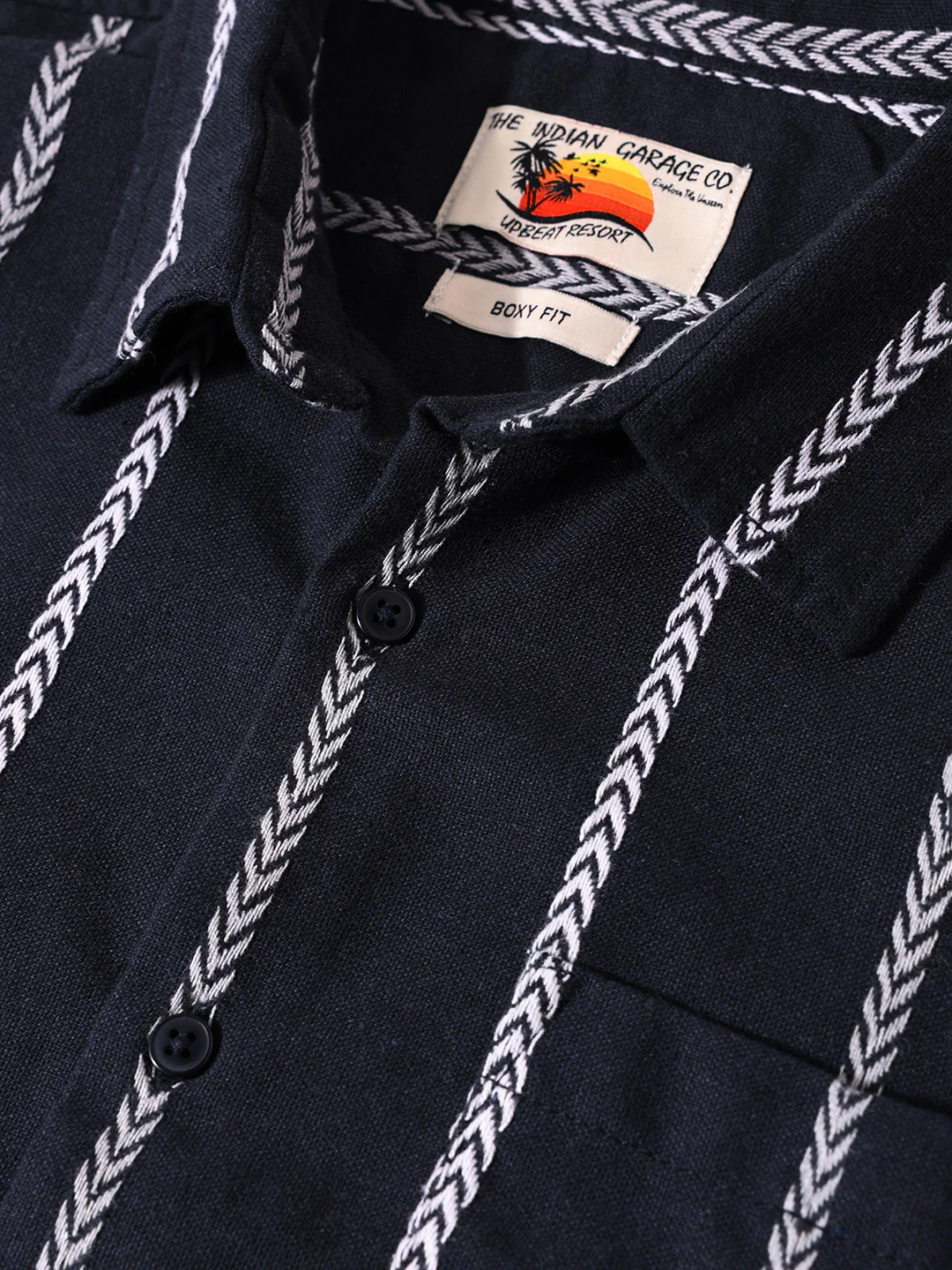 Men's Navy Blue Boxy Fit Resort Wear Textured Shirt - Image 7