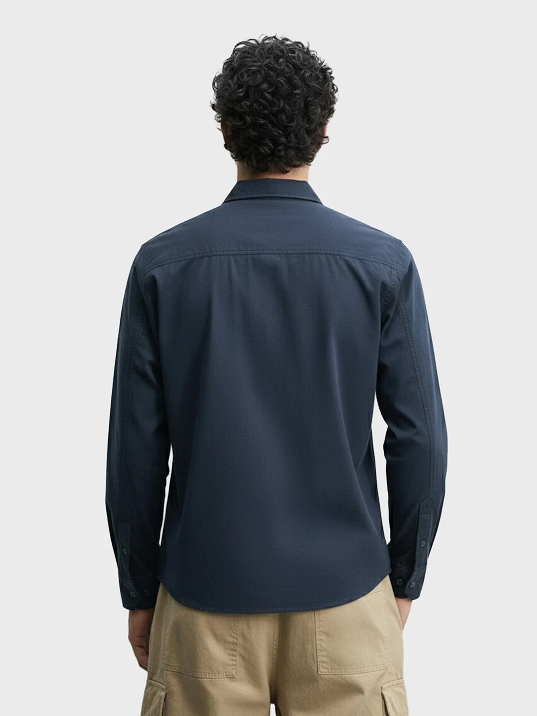 Men's Navy Blue Boxy Fit Solid Korean Street Shirt - Image 2