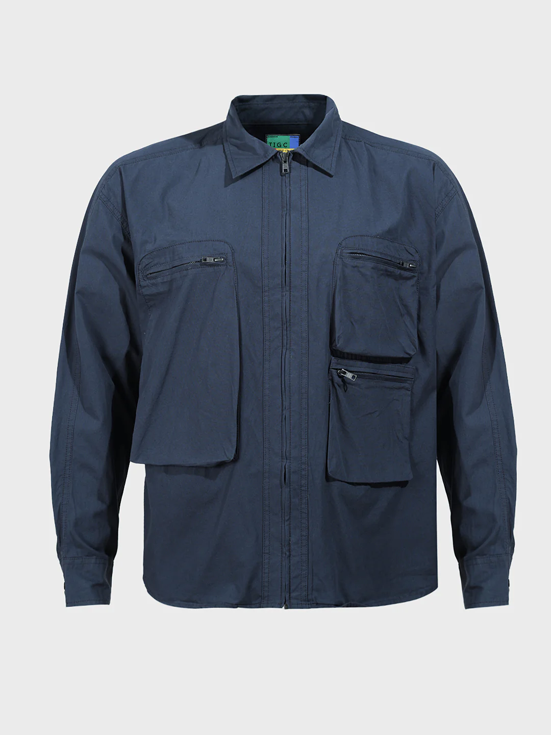 Men's Navy Blue Boxy Fit Solid Korean Street Shirt - Image 3