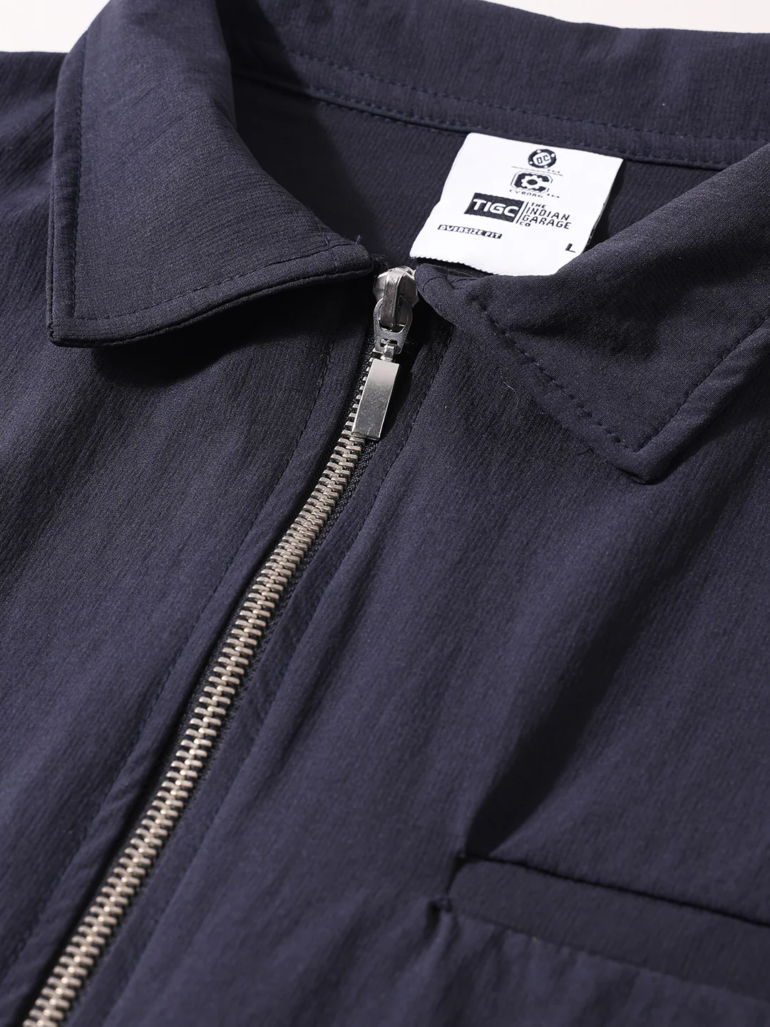 Men's Navy Blue Oversized Fit Solid Warner Bros Jacket - Image 5