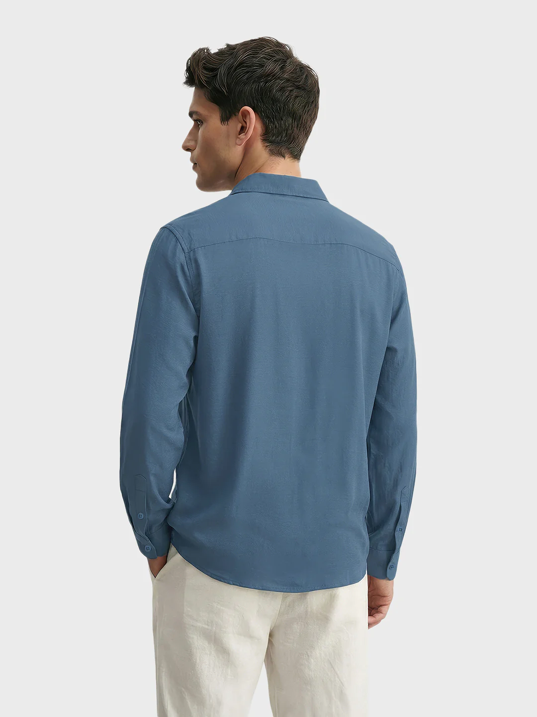 Men's Navy Blue Regular Fit Casual Solid Shirt - Image 2