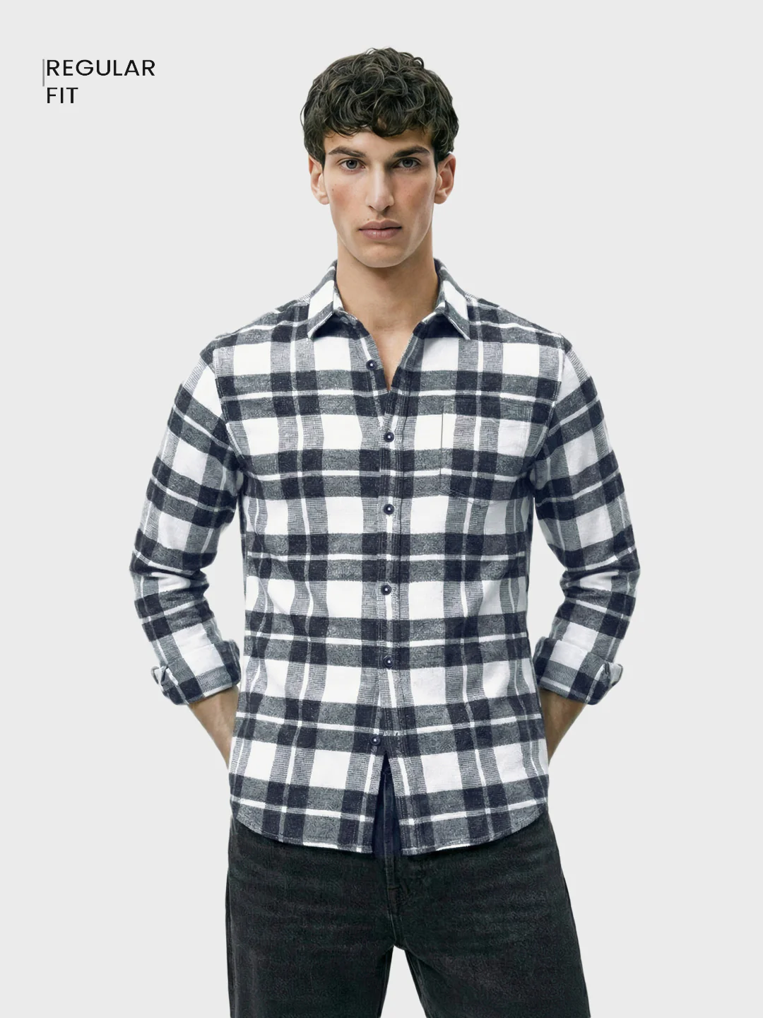 Men's Navy Blue Regular Fit Checkered Casual Shirt - Image 2