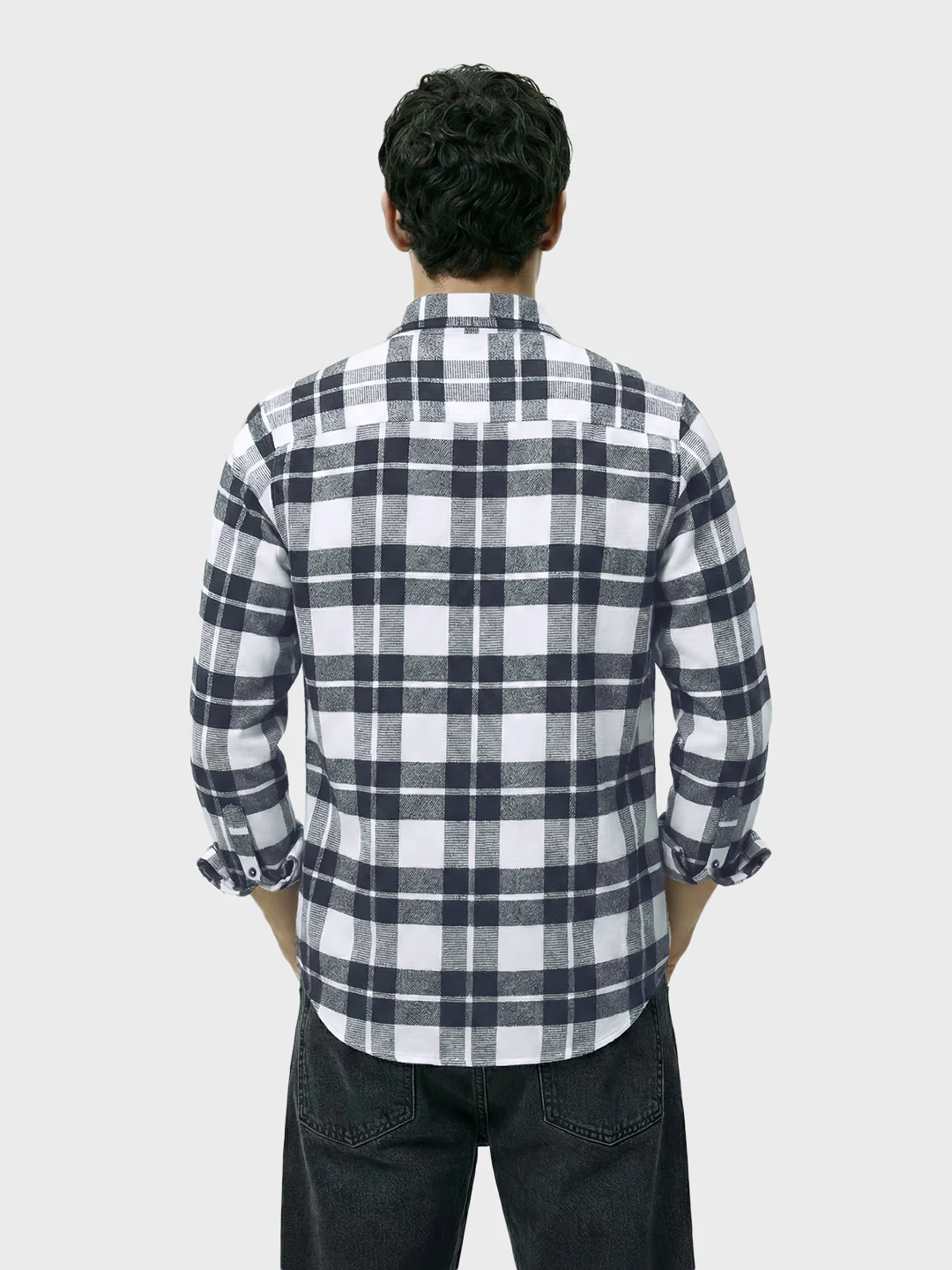 Men's Navy Blue Regular Fit Checkered Casual Shirt - Image 4