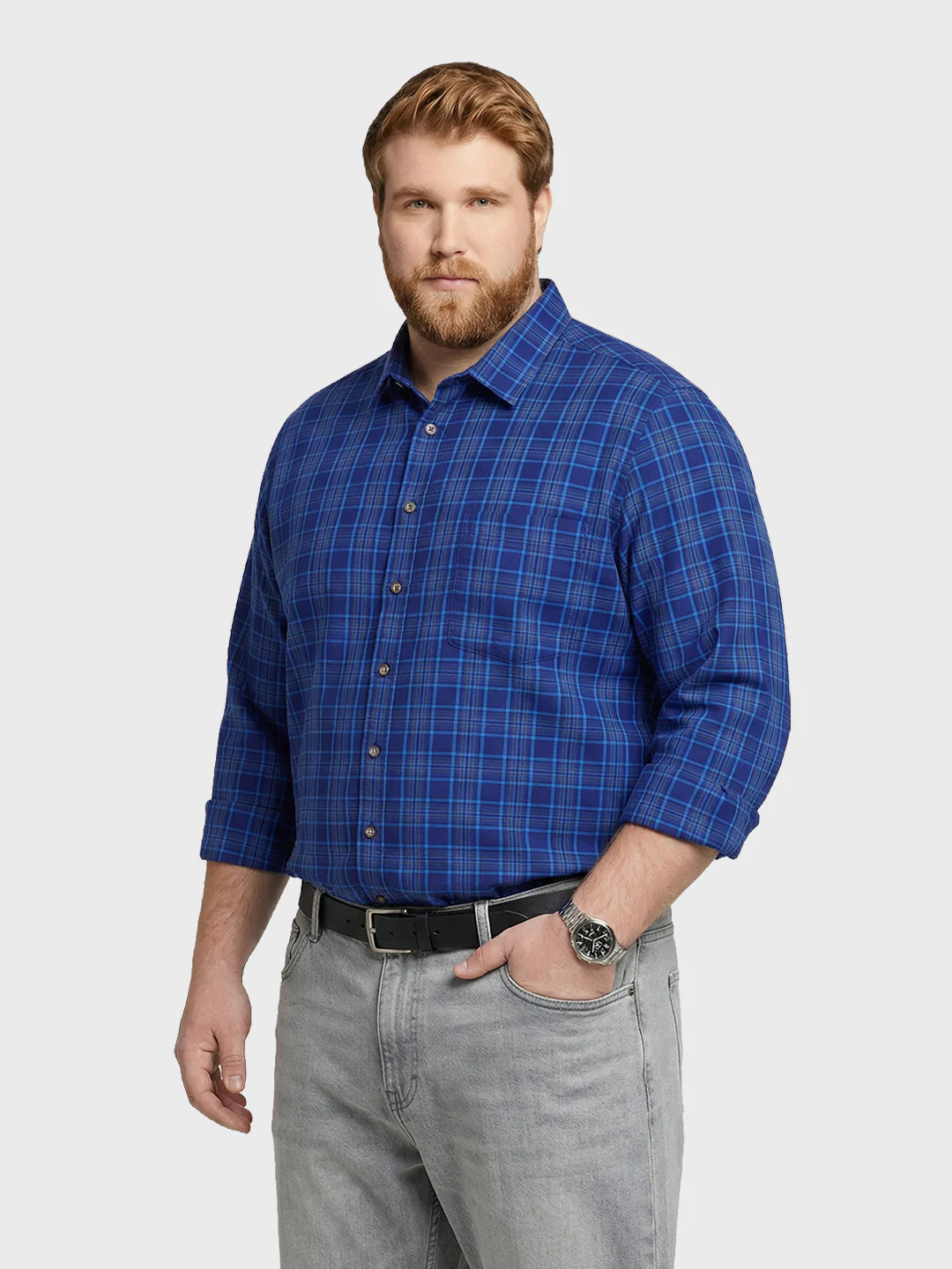 Men's Navy Blue Regular Fit Checkered Casual Shirt - Image 2