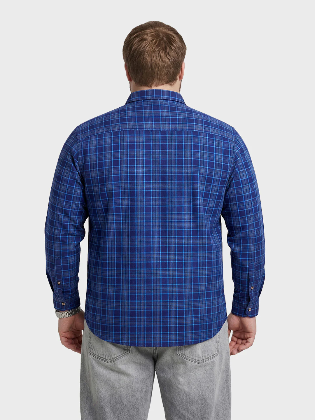 Men's Navy Blue Regular Fit Checkered Casual Shirt - Image 3
