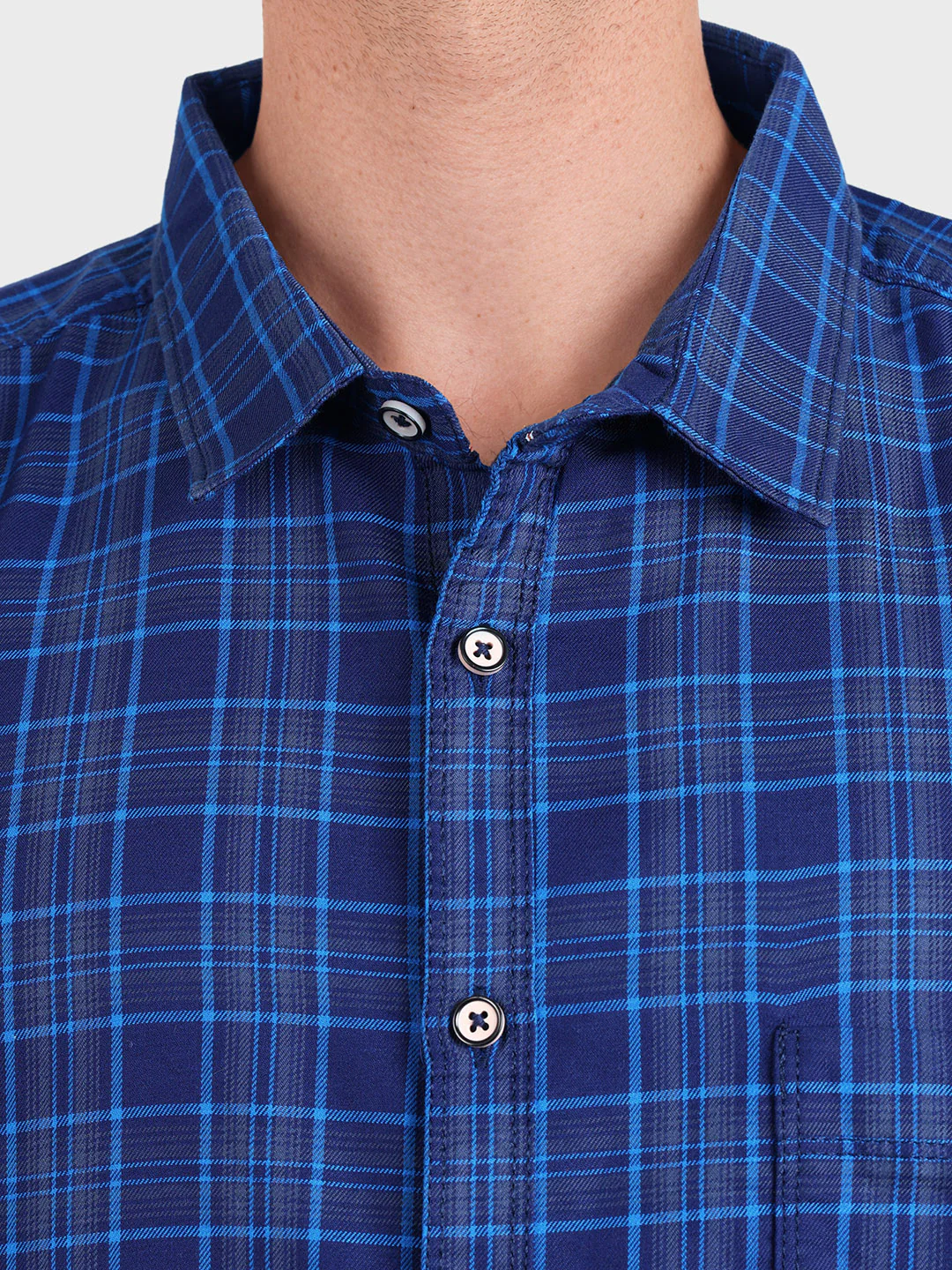 Men's Navy Blue Regular Fit Checkered Casual Shirt - Image 6