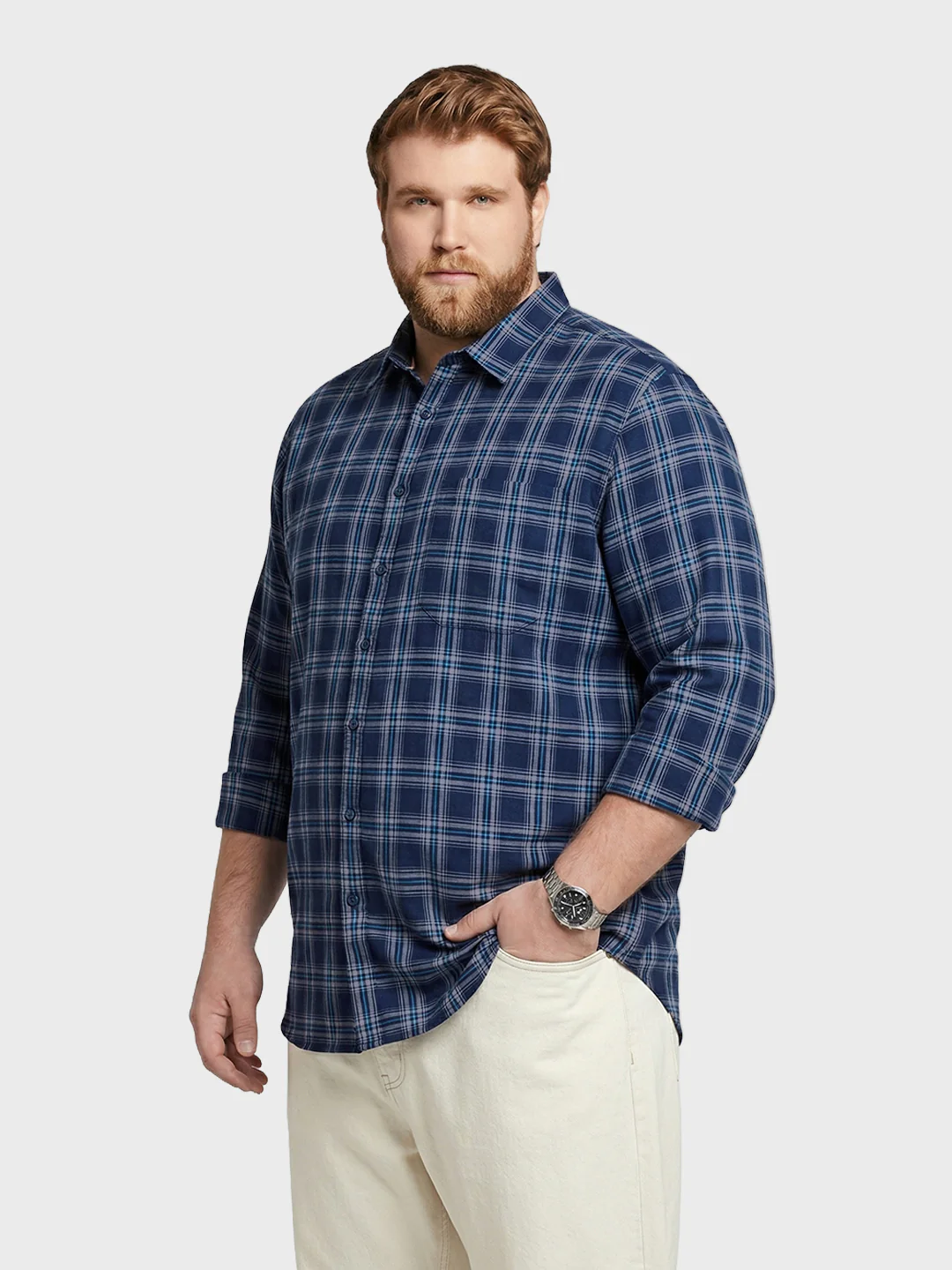 Men's Navy Blue Regular Fit Checkered Casual Shirt - Image 2