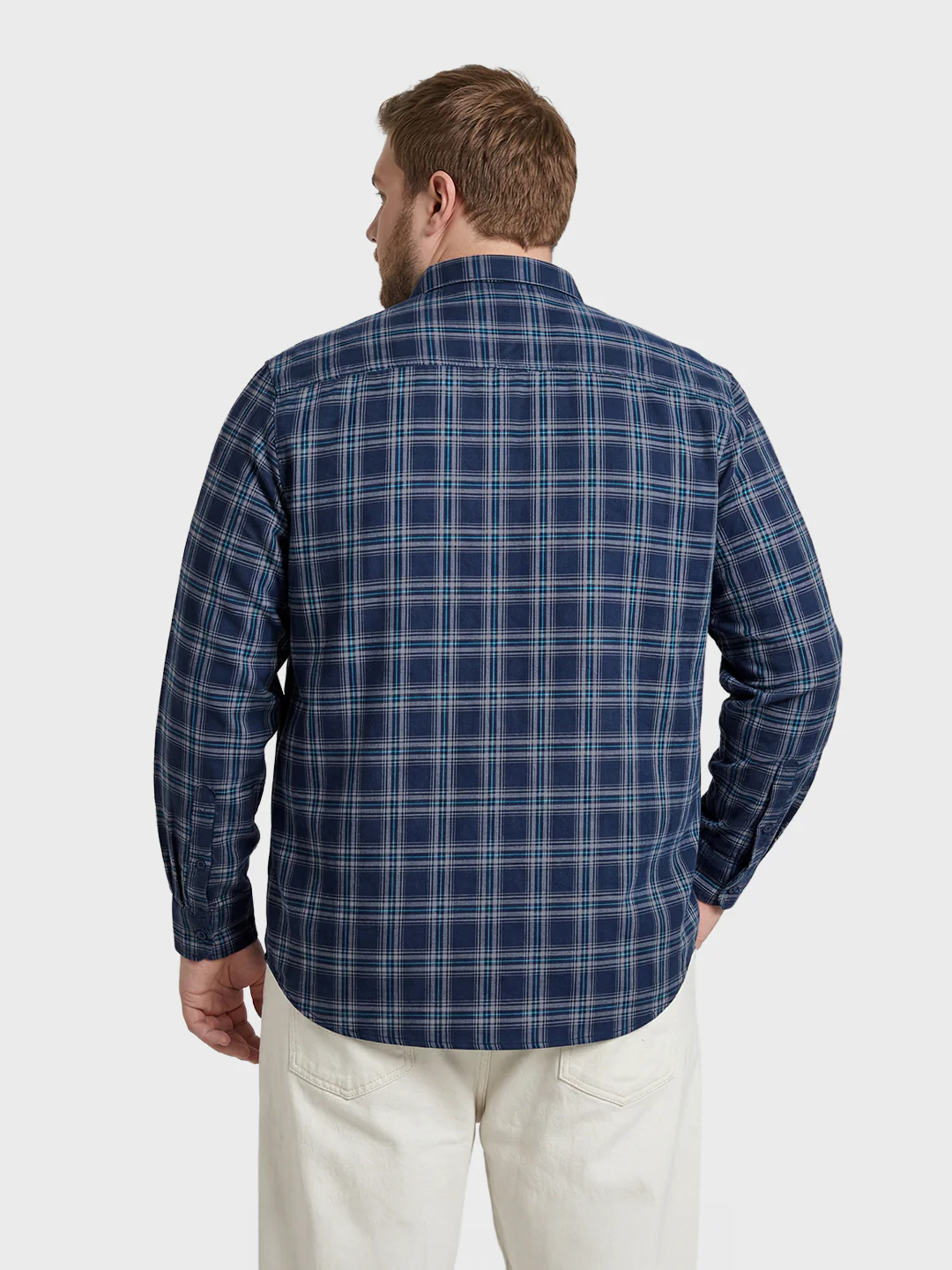 Men's Navy Blue Regular Fit Checkered Casual Shirt - Image 3