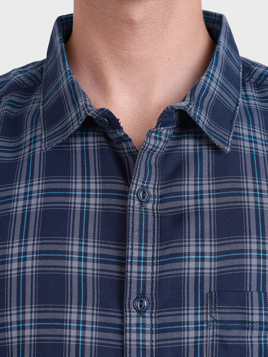 Men's Navy Blue Regular Fit Checkered Casual Shirt - Image 6