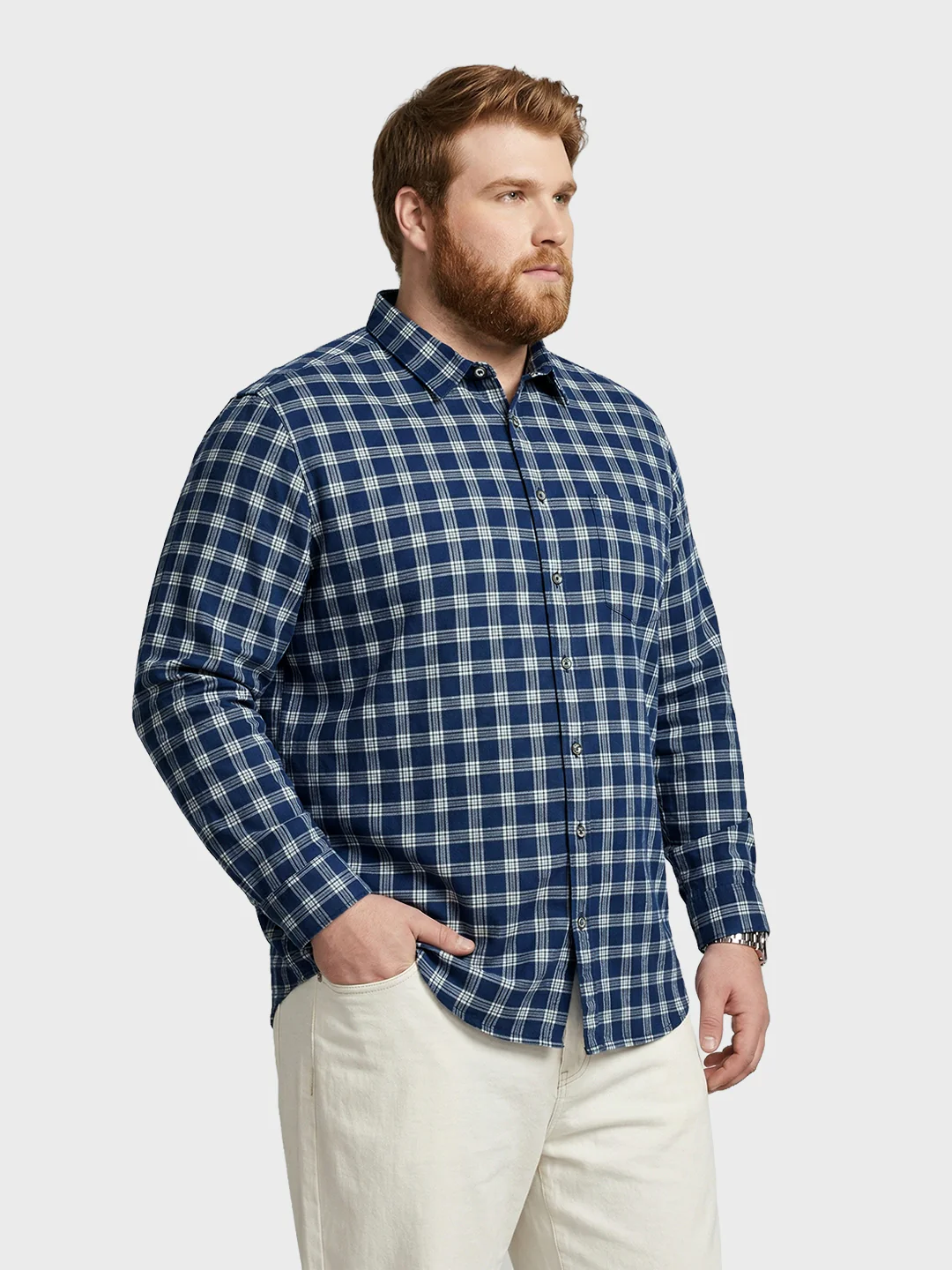 Men's Navy Blue Regular Fit Checkered Casual Shirt - Image 2