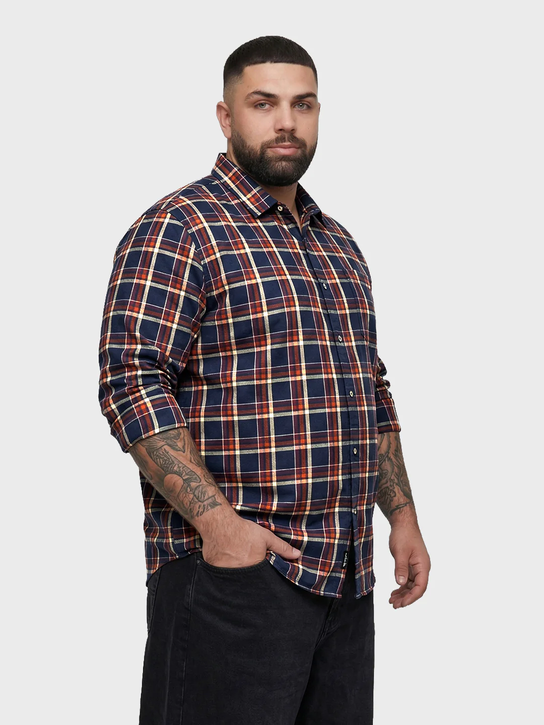 Men's Navy Blue Regular Fit Checkered Casual Shirt - Image 2