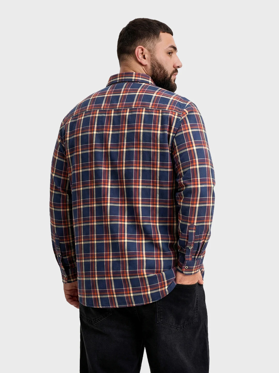 Men's Navy Blue Regular Fit Checkered Casual Shirt - Image 3