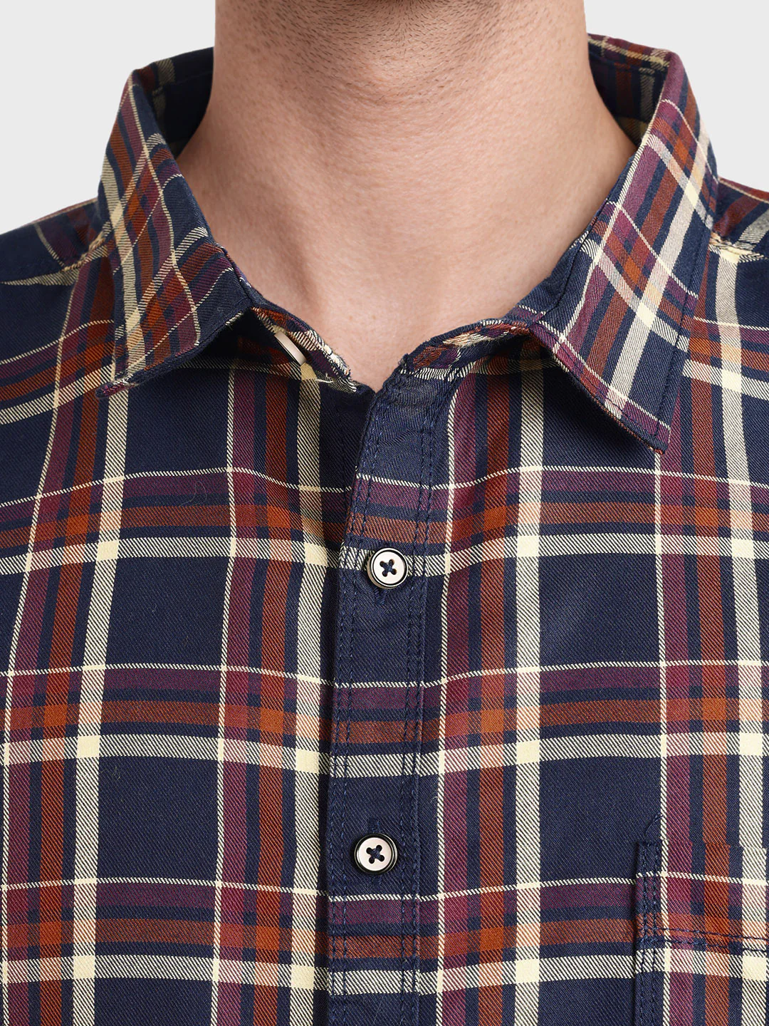 Men's Navy Blue Regular Fit Checkered Casual Shirt - Image 6
