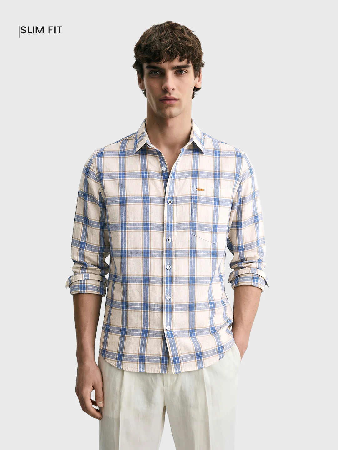 Men's Navy Blue Regular Fit Checkered Casual Shirts - Image 2
