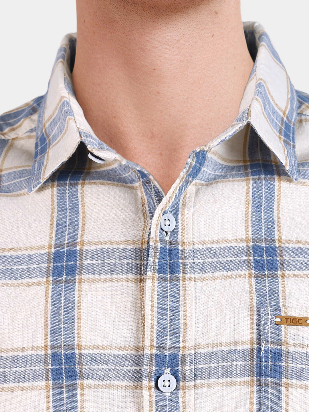 Men's Navy Blue Regular Fit Checkered Casual Shirts - Image 3