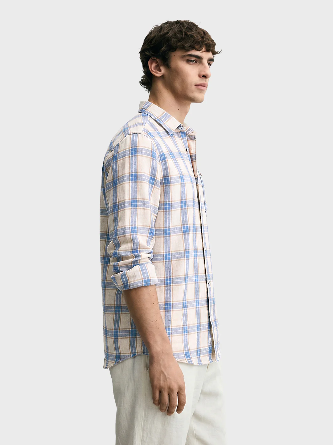 Men's Navy Blue Regular Fit Checkered Casual Shirts - Image 4