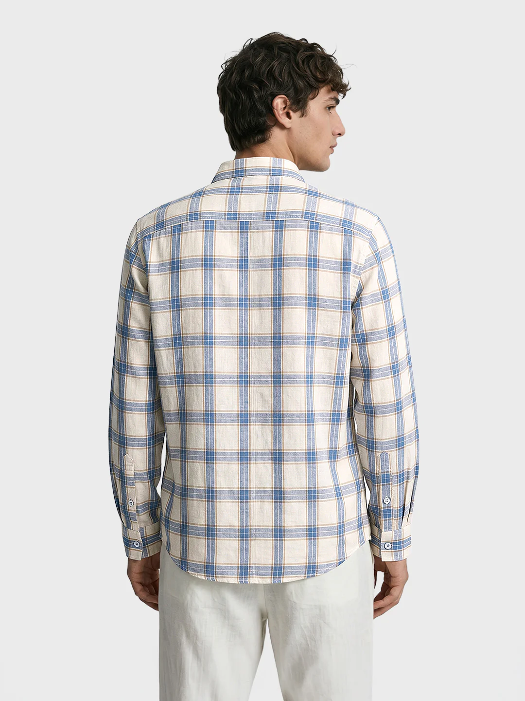 Men's Navy Blue Regular Fit Checkered Casual Shirts - Image 5