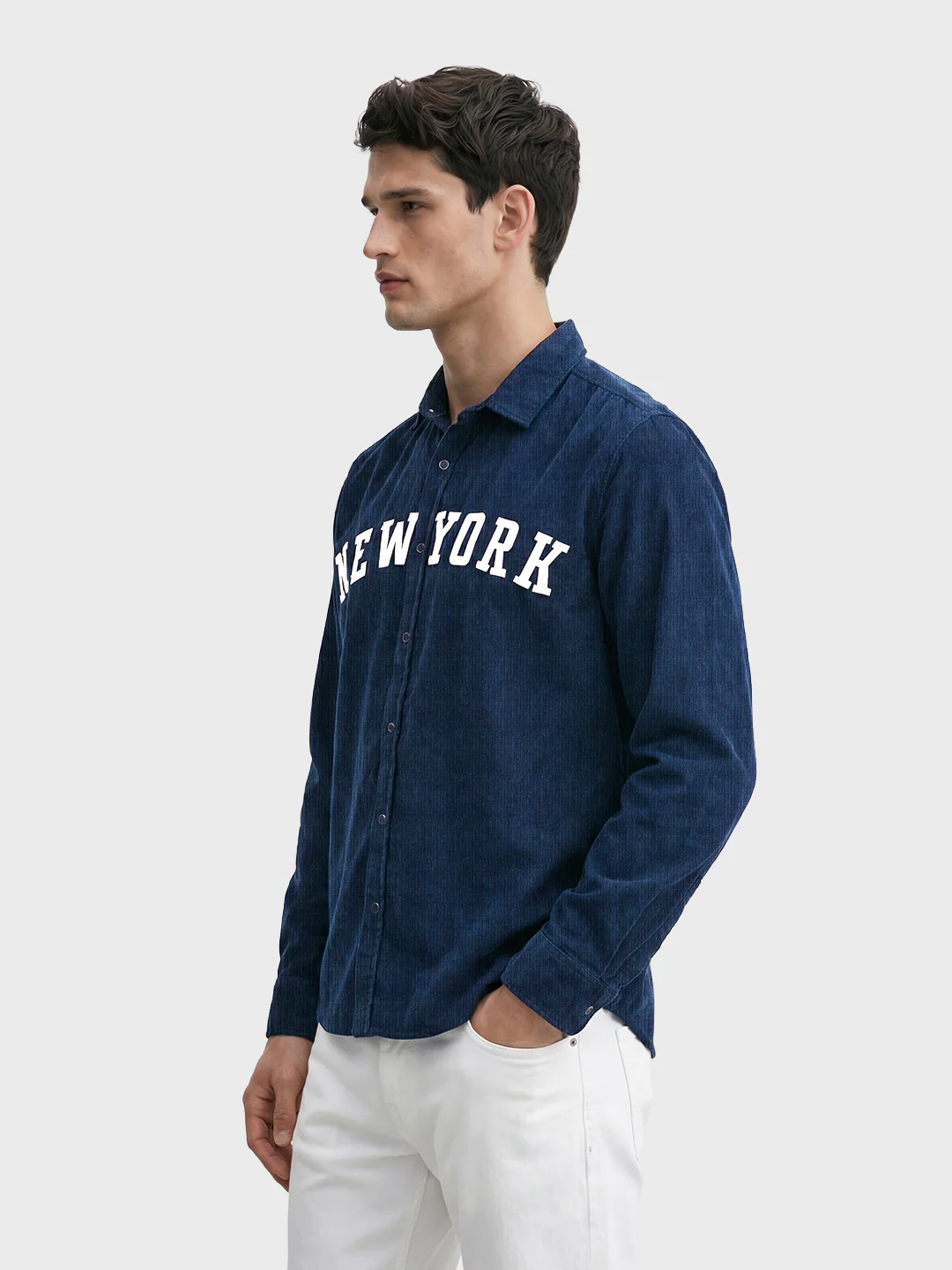 Men's Navy Blue Regular Fit Solid Casual Shirt - Image 2
