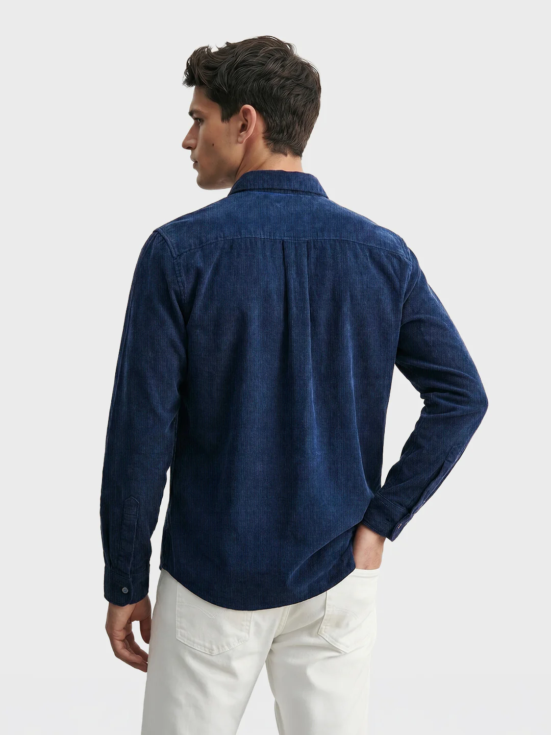 Men's Navy Blue Regular Fit Solid Casual Shirt - Image 3