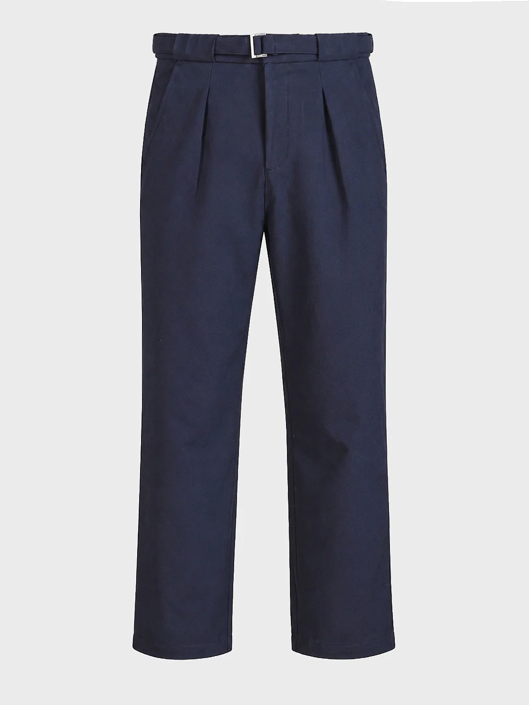 Men's Navy Blue Regular Fit Solid Casual Trousers - Image 7