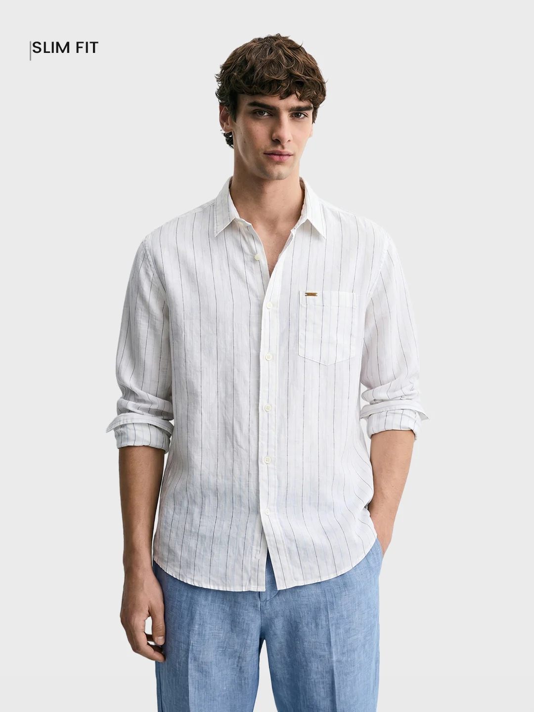 Men's Navy Blue Regular Fit Striped Casual Shirts - Image 2