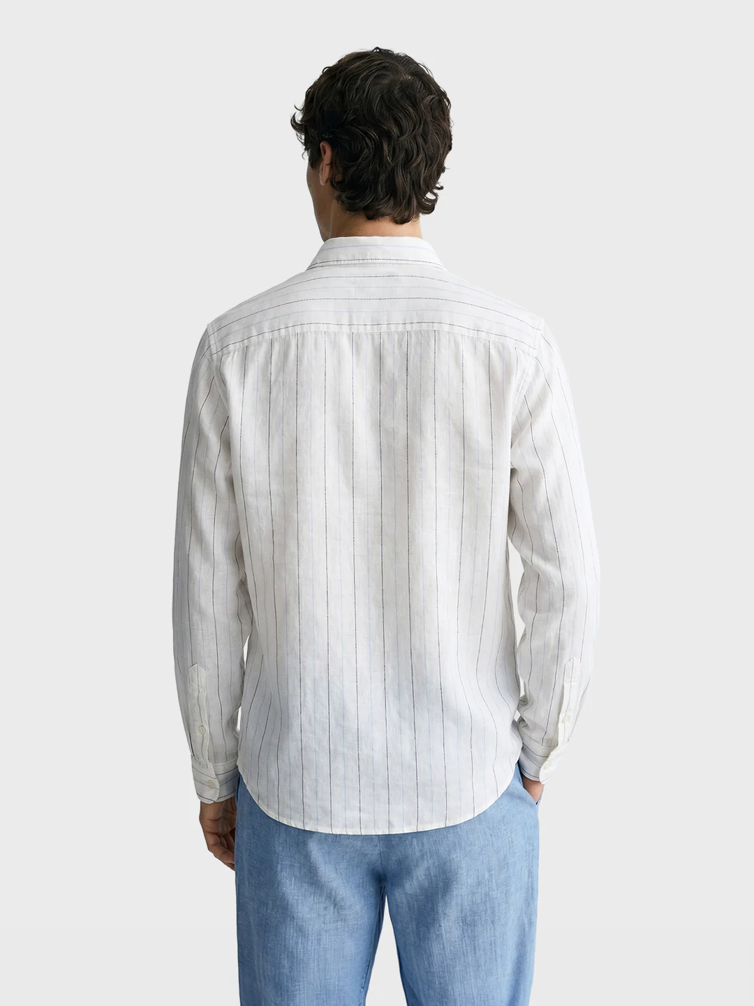 Men's Navy Blue Regular Fit Striped Casual Shirts - Image 5
