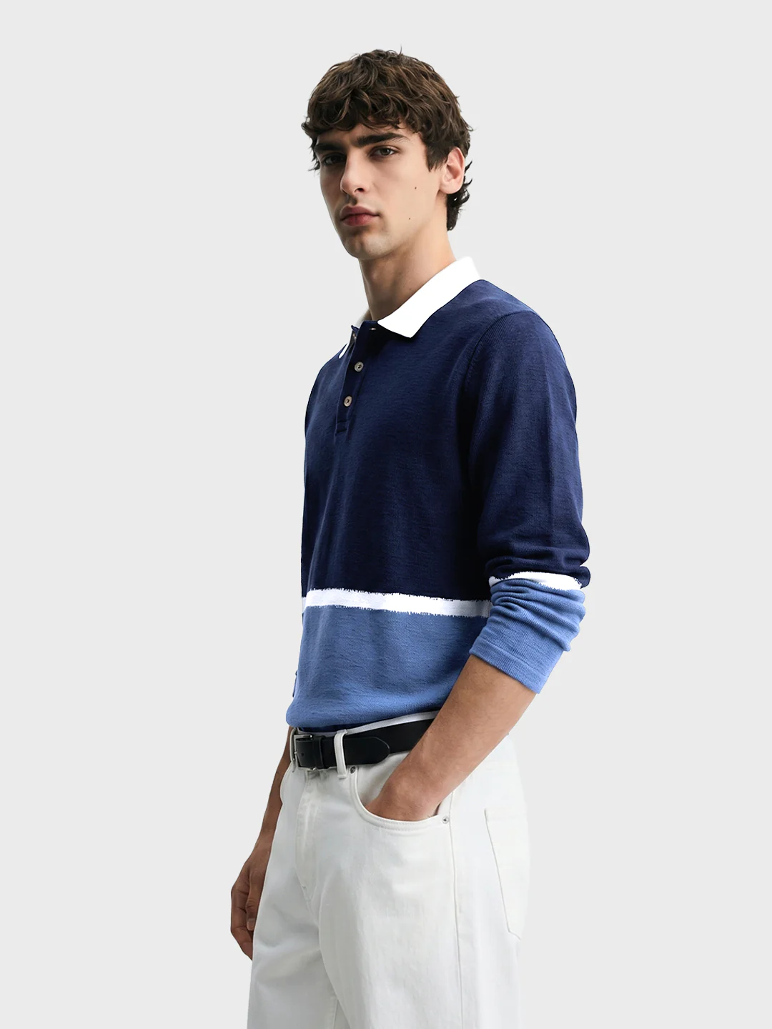 Men's Navy Blue Regular Fit Striped Casual T-Shirt - Image 3