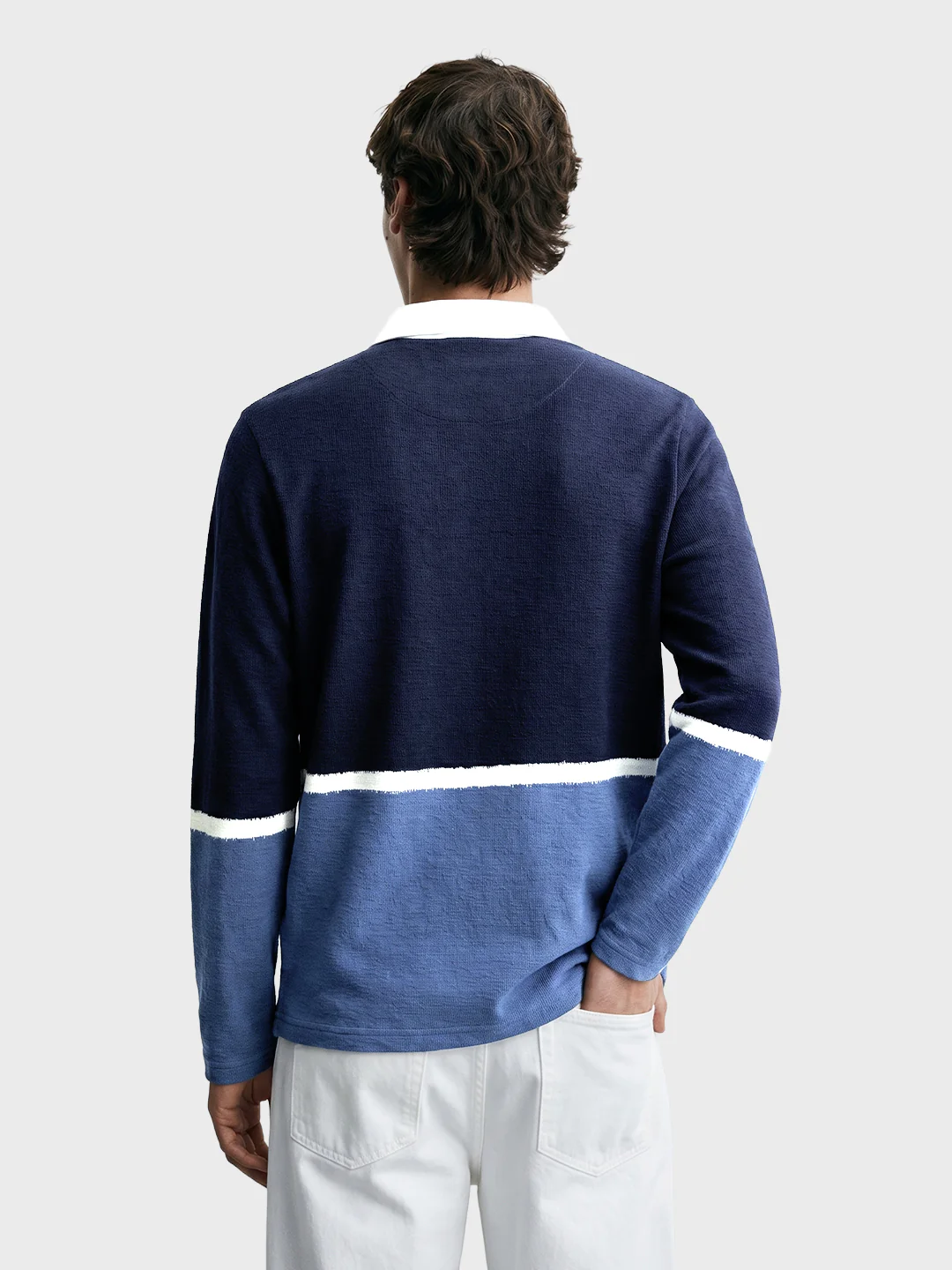 Men's Navy Blue Regular Fit Striped Casual T-Shirt - Image 4