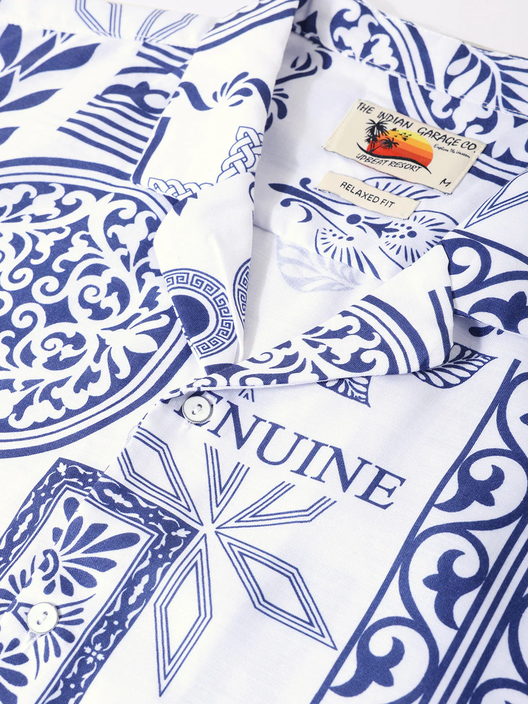 Men's Navy Blue Relaxed Fit Resort Wear Printed Shirt - Image 6