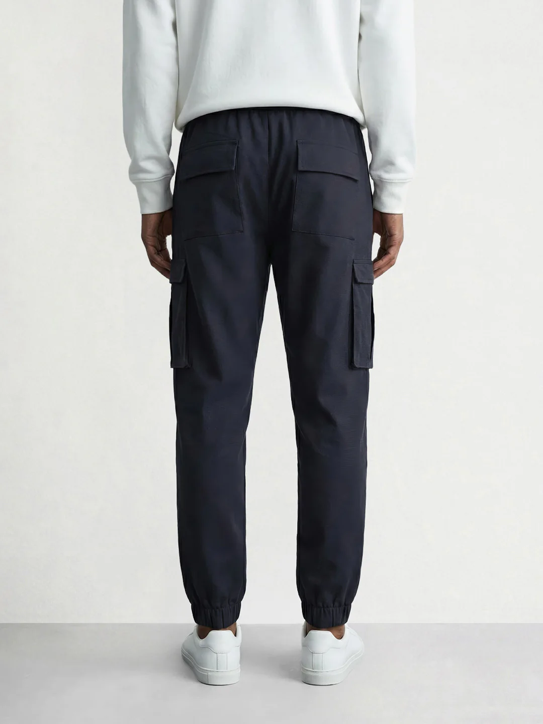 Men's Navy Blue Relaxed Fit Solid Utility Cargo - Image 2
