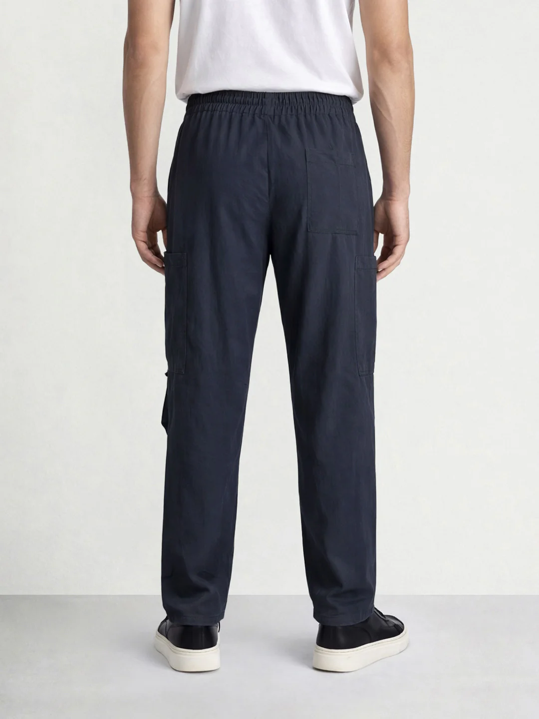 Men's Navy Blue Relaxed Fit Solid Utility Cargo - Image 2
