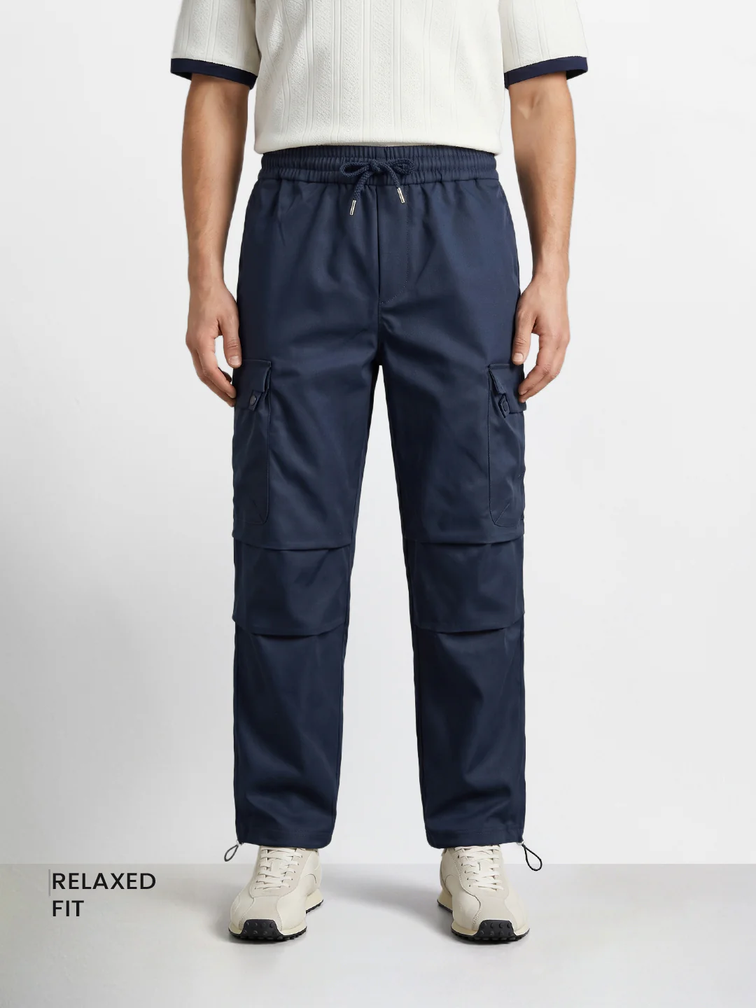 Men's Navy Blue Relaxed Fit Solid Utility Cargo - Image 2