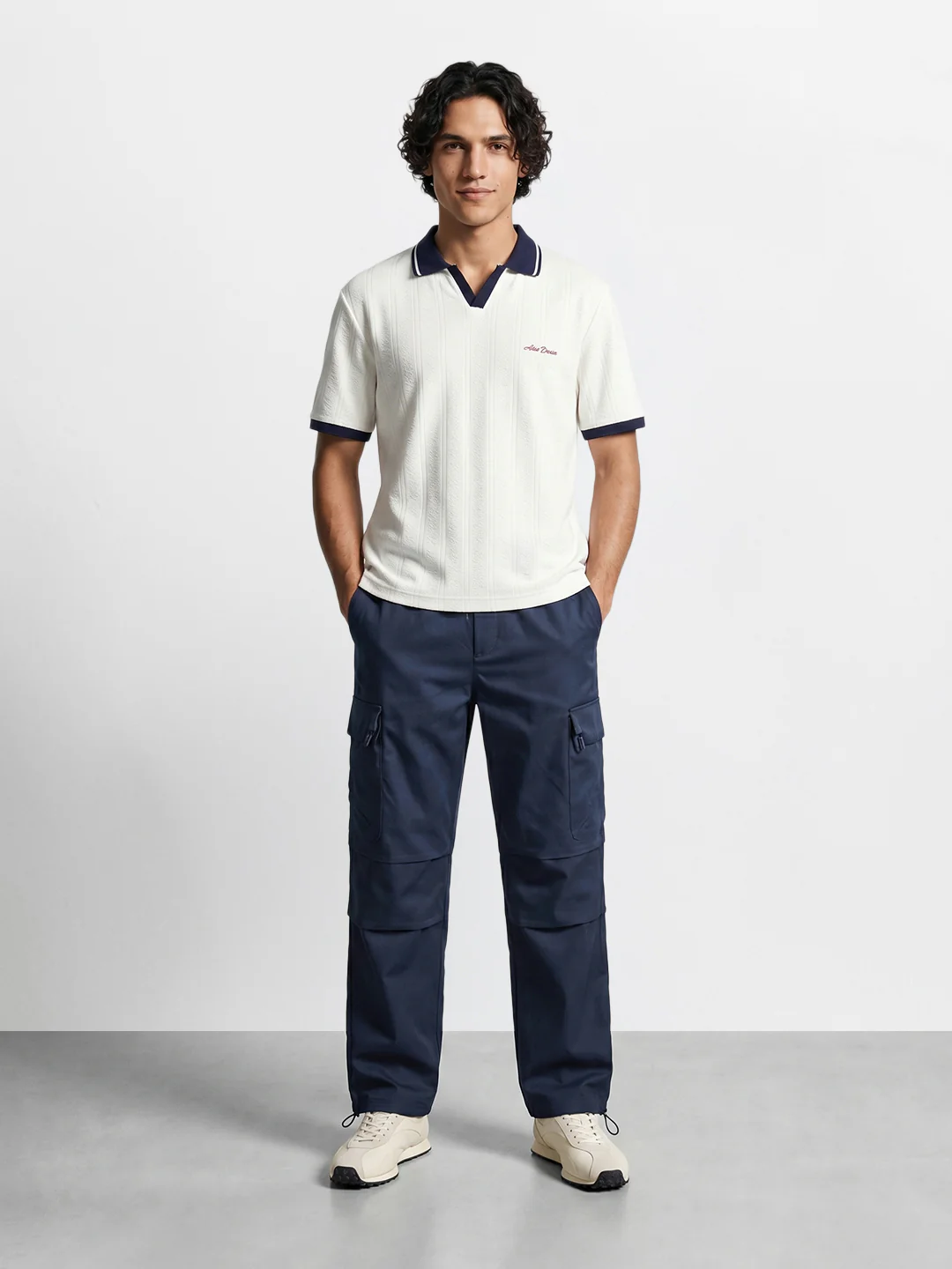 Men's Navy Blue Relaxed Fit Solid Utility Cargo - Image 5
