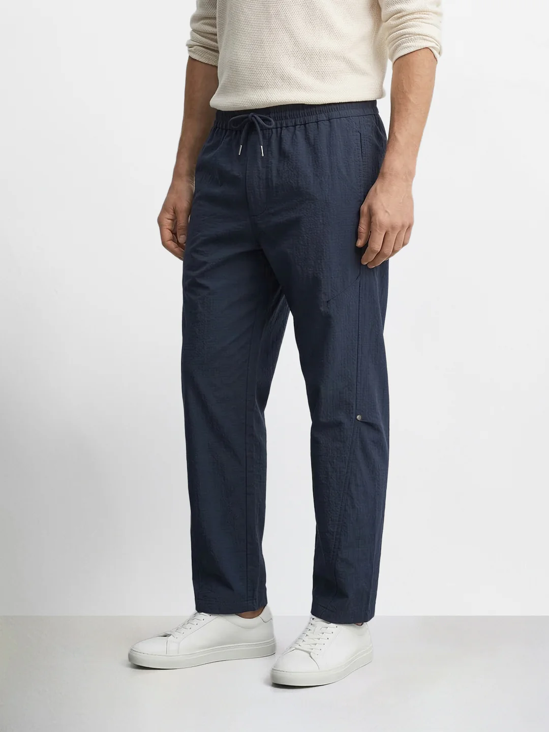 Men's Navy Blue Relaxed Fit Solid Utility Joggers - Image 2