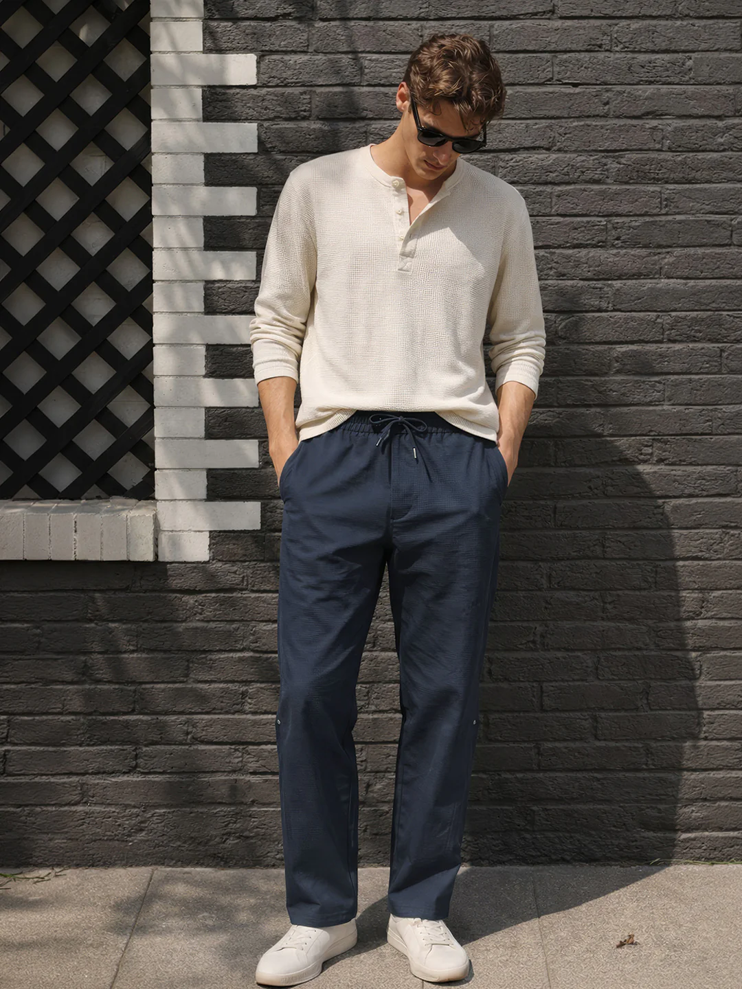 Men's Navy Blue Relaxed Fit Solid Utility Joggers - Image 3