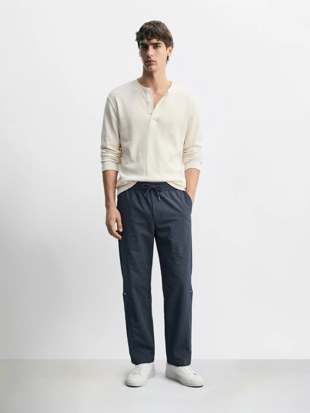 Men's Navy Blue Relaxed Fit Solid Utility Joggers - Image 5