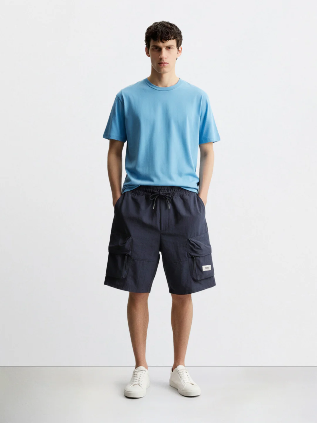 Men's Navy Blue Relaxed Fit Solid Utility Shorts - Image 3