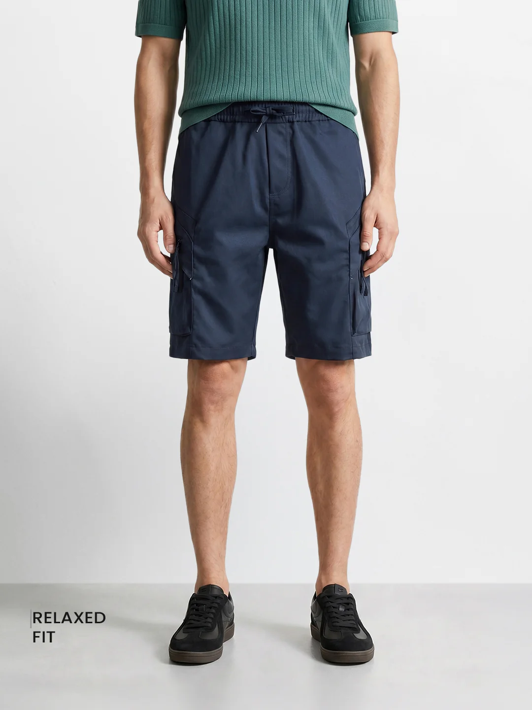 Men's Navy Blue Relaxed Fit Solid Utility Shorts - Image 2