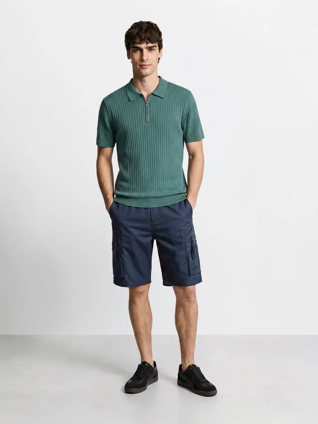 Men's Navy Blue Relaxed Fit Solid Utility Shorts - Image 5
